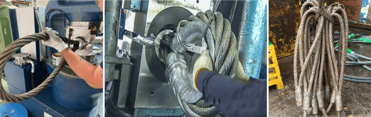 Mechanical splicing of wire rope on board a vessel